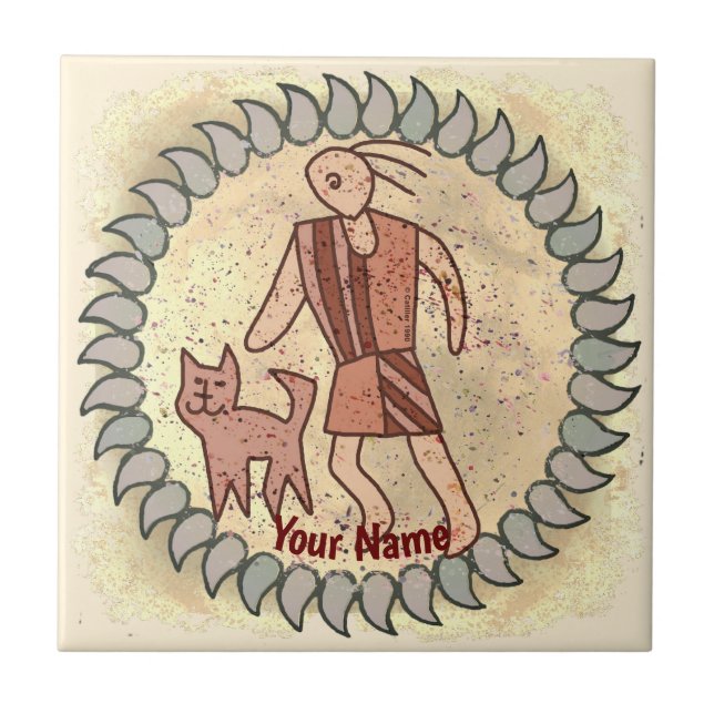 Tribal Cat Person Rune Tile (Front)