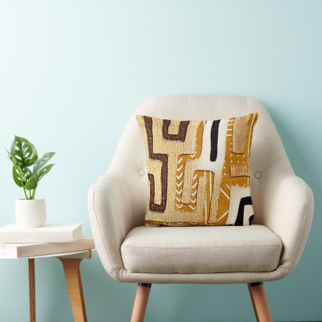 “Tribal Chic: Kuba-Inspired " Throw Pillow (Chair)
