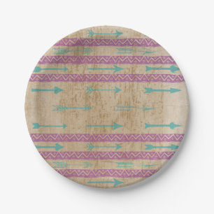 Tribal Chic Purple Stripe Teal Arrow Paper Plate