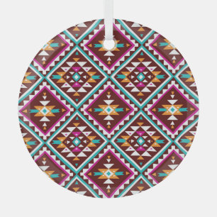Tribal Colourful Geometry: Ethnic Vintage Beauty. Glass Ornament