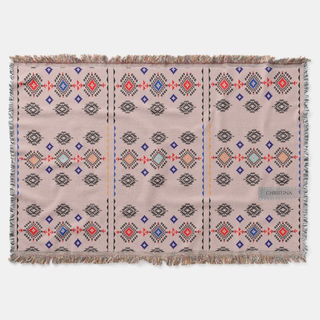 Tribal Colourful Southwestern tan throw Blanket (Front)