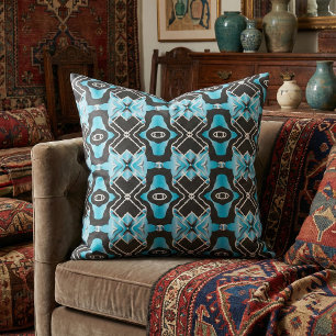 Tribal Contemporary Turquoise Black White Pattern Fabric