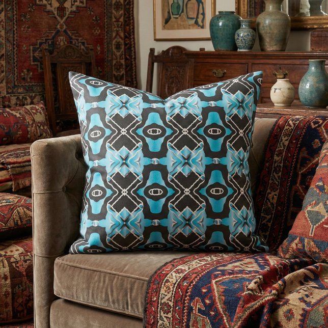 Tribal Contemporary Turquoise Black White Pattern Fabric (Creator Uploaded)