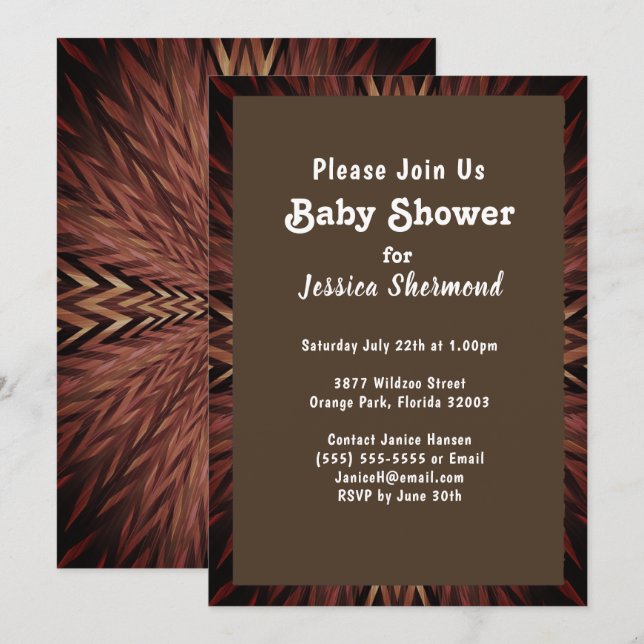 Tribal Copper Abstract in Fog Baby Shower Invitation (Front/Back)