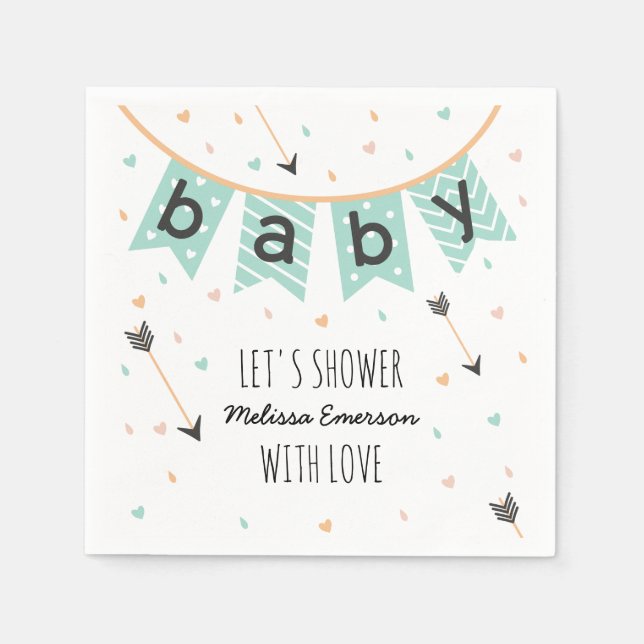 Tribal Custom Baby Shower Napkins | Neutral Mint (Front)