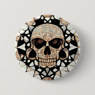 Tribal Decorative Ornament Mayan Skull Art 2 Inch Round Button