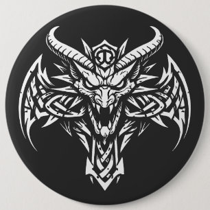 Tribal Demon Head Graphic by BurnsInHell 6 Inch Round Button