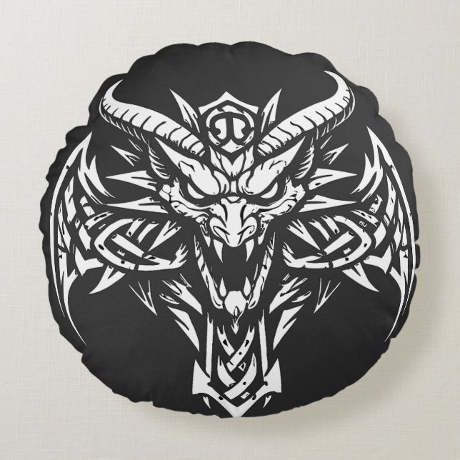    Tribal Demon Head Graphic by BurnsInHell Round Pillow (Front)