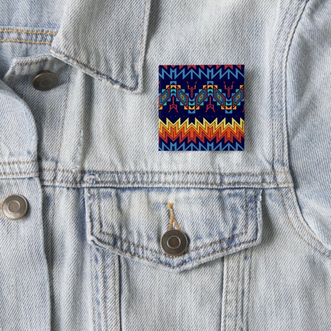 Tribal design abstract design 2 inch square button (In Situ)