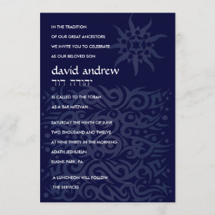 TRIBAL DESIGN Bar Bat Mitzvah Invitation Blue