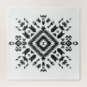 Tribal Design: Black White Hand-Drawn Jigsaw Puzzle