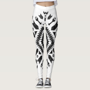 Tribal Design: Black White Hand-Drawn Leggings