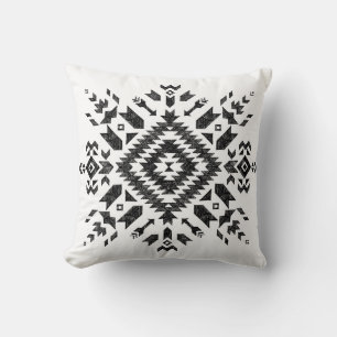 Tribal Design: Black White Hand-Drawn Throw Pillow