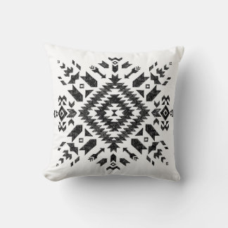 Tribal Design: Black White Hand-Drawn Throw Pillow