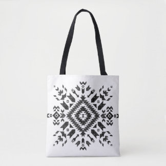 Tribal Design: Black White Hand-Drawn Tote Bag