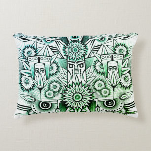 Tribal Design Green Tint Accent Pillow