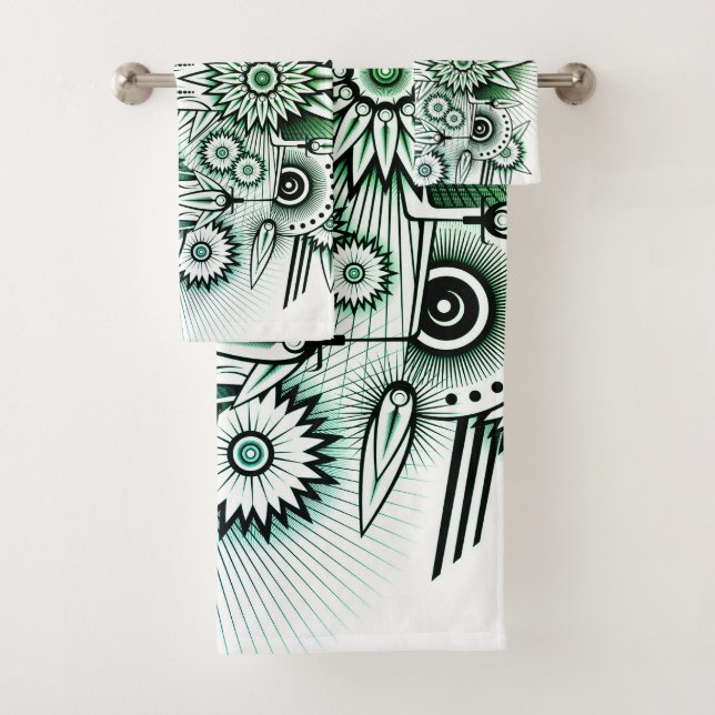 Tribal Design Green Tint Bath Towel Set (Insitu)