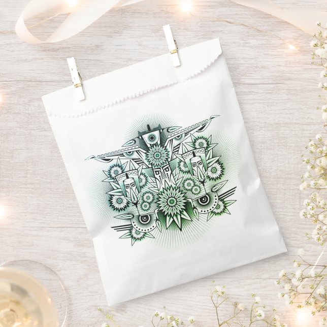 Tribal Design Green Tint Favour Bag (Clipped)