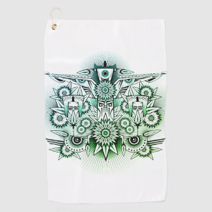 Tribal Design Green Tint Golf Towel