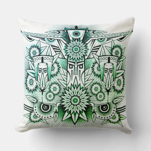 Tribal Design Green Tint Throw Pillow