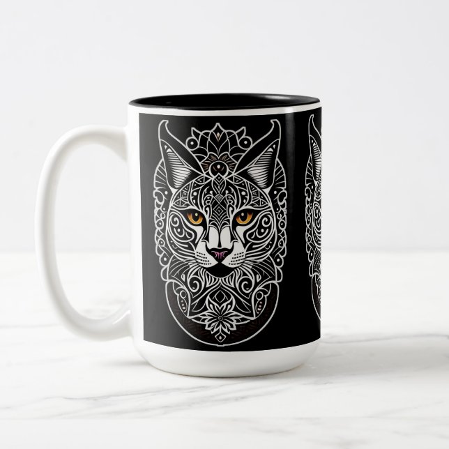 Tribal Design Lynx Two-Tone Coffee Mug (Left)