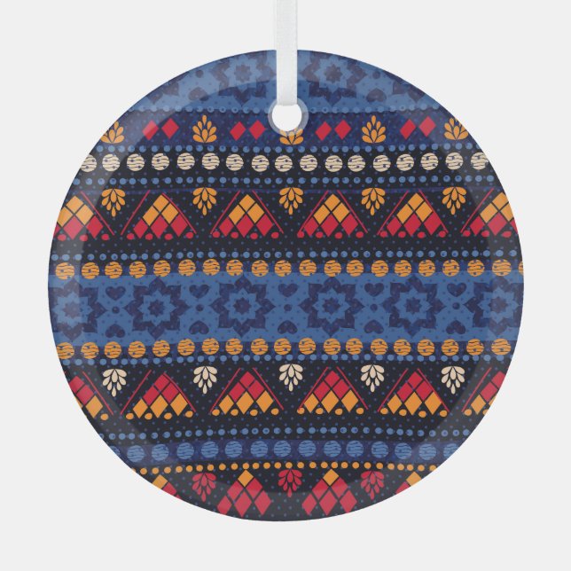 Tribal Design: Multifunctional Seamless Pattern. Glass Ornament (Front)