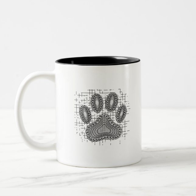 Tribal Dog Paw Print On Distressed Background Two-Tone Coffee Mug (Left)