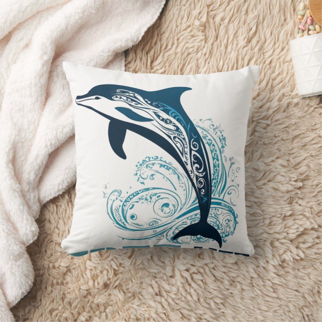Tribal Dolphin Print Throw Pillow (Blanket)