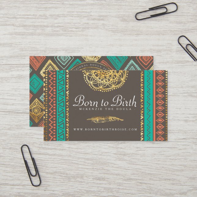 Tribal Doula de plume d'or du CARTE DE VISITE | (Devant/Arrière en situation)