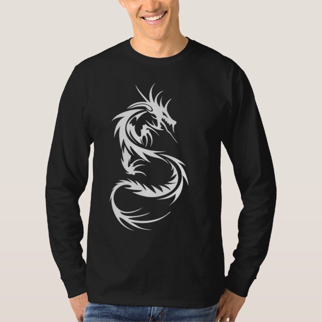 Tribal Dragon Long Sleeve Black T-shirt (Front)