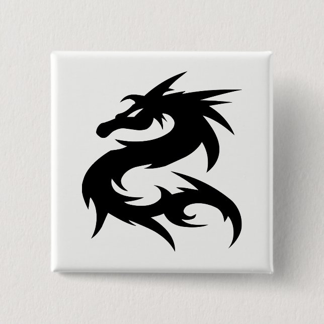 Tribal Dragon Silhouette 2 Inch Square Button (Front)