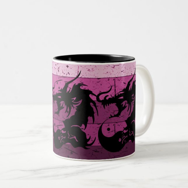 Tribal Dragon Tattoo in Black and Pink Design Two-Tone Coffee Mug (Front Right)