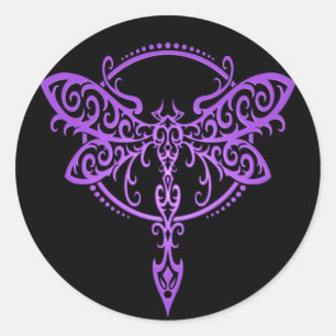 Tribal Dragonfly, Purple and Black Classic Round Sticker