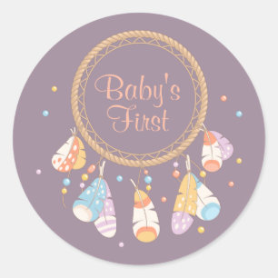 Tribal Dreamcatcher Boho Baby First 1st Birthday Classic Round Sticker