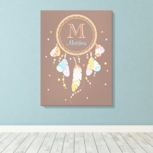 Tribal Dreamcatcher Boho Brown Monogram Initial Canvas Print