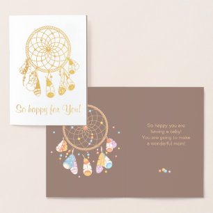 Tribal Dreamcatcher Boho Having Baby Brown Foil Card