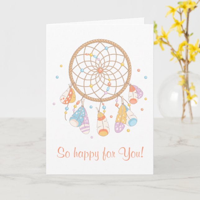 Tribal Dreamcatcher Boho Having Baby Card (Yellow Flower)