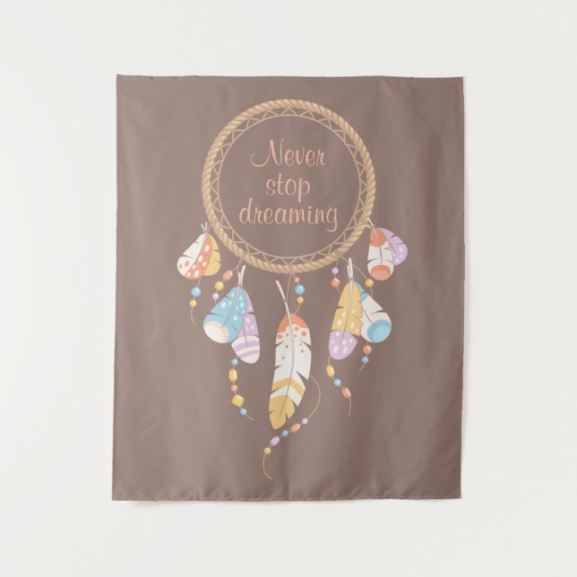 Tribal Dreamcatcher Boho Quote Brown Tapestry (Front)