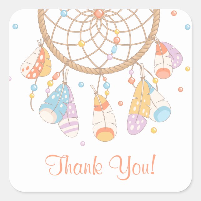 Tribal Dreamcatcher Boho Thank You Square Sticker (Front)