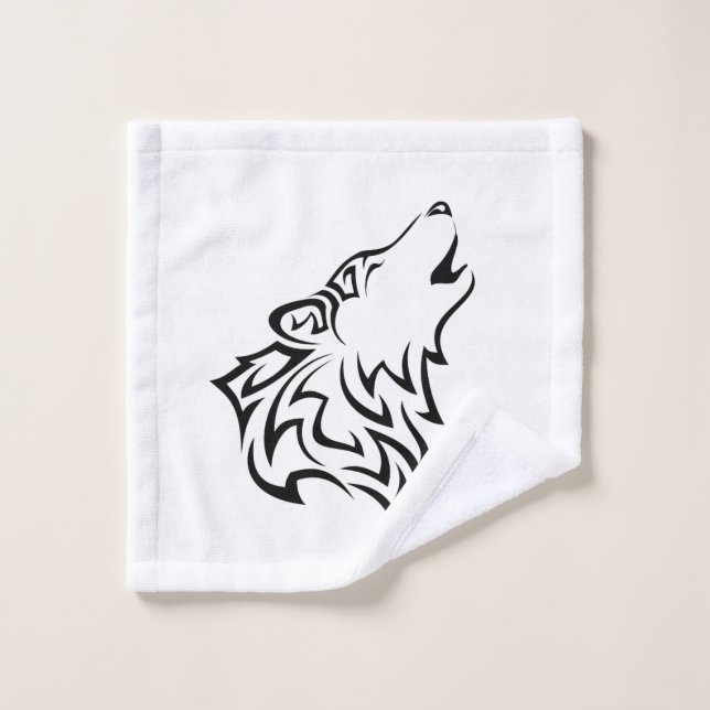 Tribal du Loup noir et blanc (Gant de toilette)