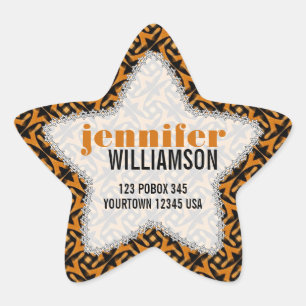 Tribal Earthy Batik Custom Name Star Stickers