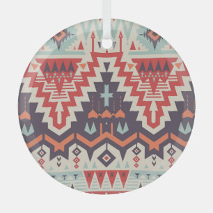 Tribal Elegance: Geometric Ethnic Print Glass Ornament