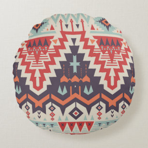 Tribal Elegance: Geometric Ethnic Print Round Pillow