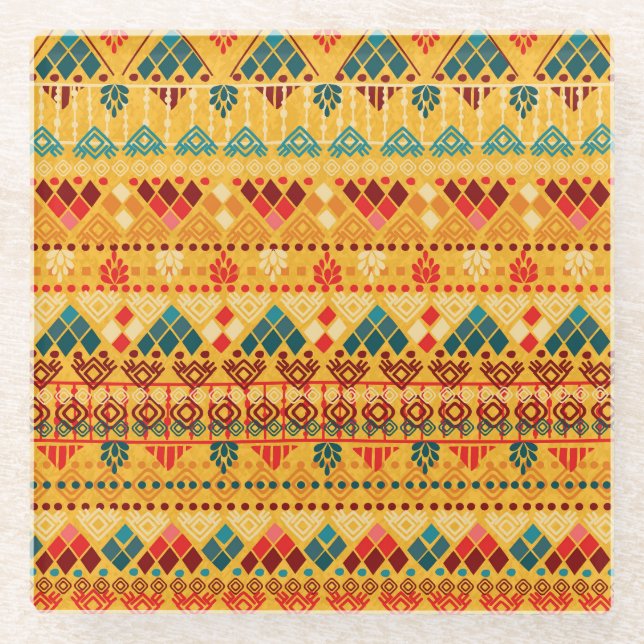 Tribal elements, versatile seamless pattern. glass coaster (Front)