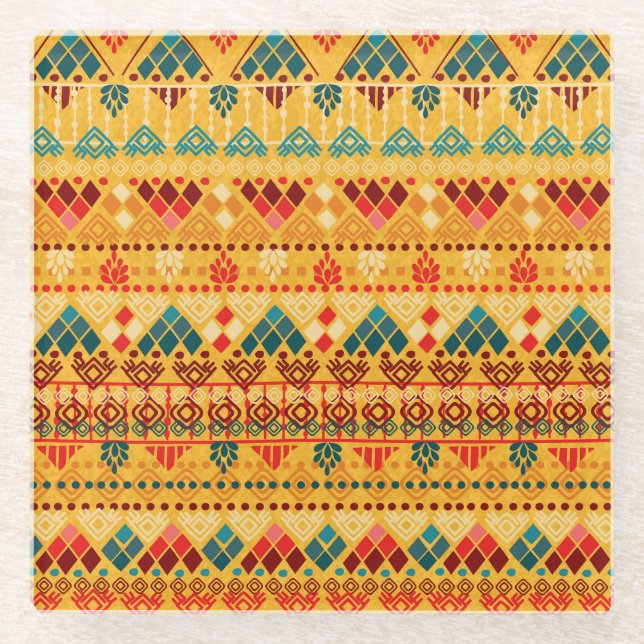 Tribal elements, versatile seamless pattern. glass coaster (Front)