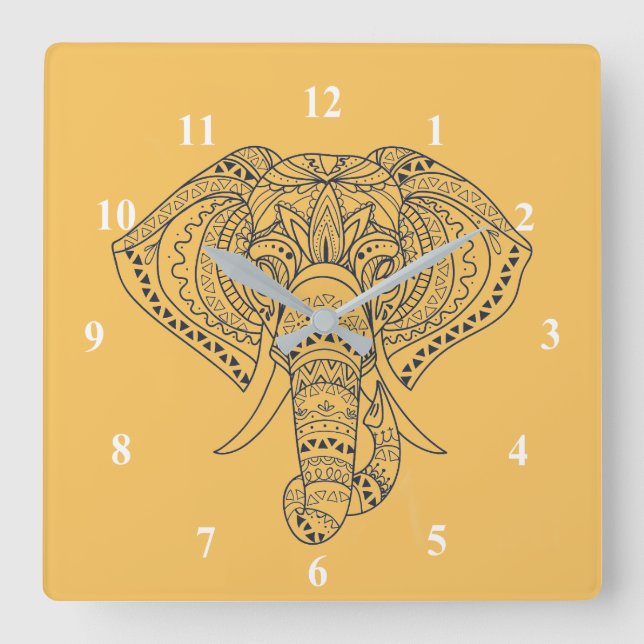 Tribal elephant African animal art Square Wall Clock (Front)