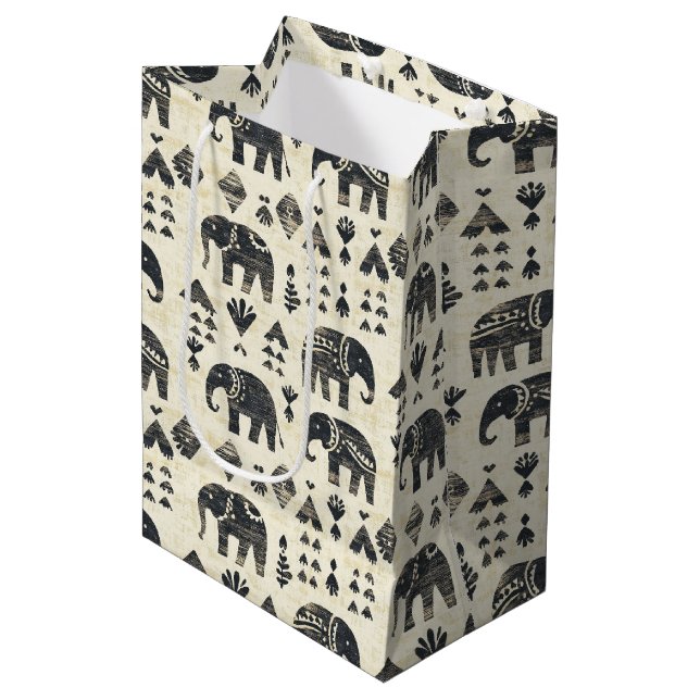 Tribal Elephant Boho Pattern (1) Medium Gift Bag (Front Angled)