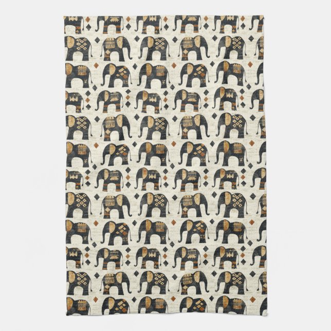 Tribal Elephant Boho Pattern (2) Kitchen Towel (Vertical)