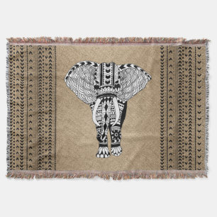 Tribal Elephant Ethnic Pattern Throw Blanket