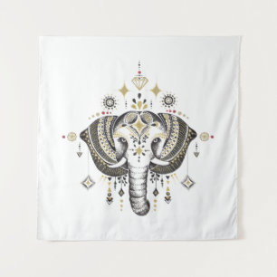Tribal elephant head illustration tapestry